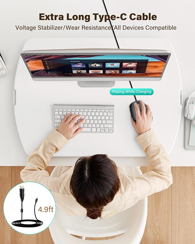 XUANGUI Vertical Ergonomic Quiet Wireless Mouse Rechargeable MT65, Bluetooth 5.1/2.4G/USBC Tri-Mode Computer Mice for Large and Medium Hands, Max 4800 DPI, Type C and Witeless for PC Laptop Mac Tablet