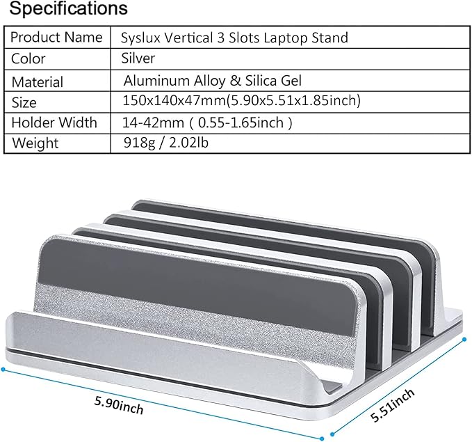 Vertical Laptop Stand [Updated Version], 3 Slot Desktop Stand Holder with Adjustable Dock, 4 in 1 Design Space-Saving Laptop Stand for Desk MacBook/Surface/Samsung/HP/Dell/Chrome Book (Silver)