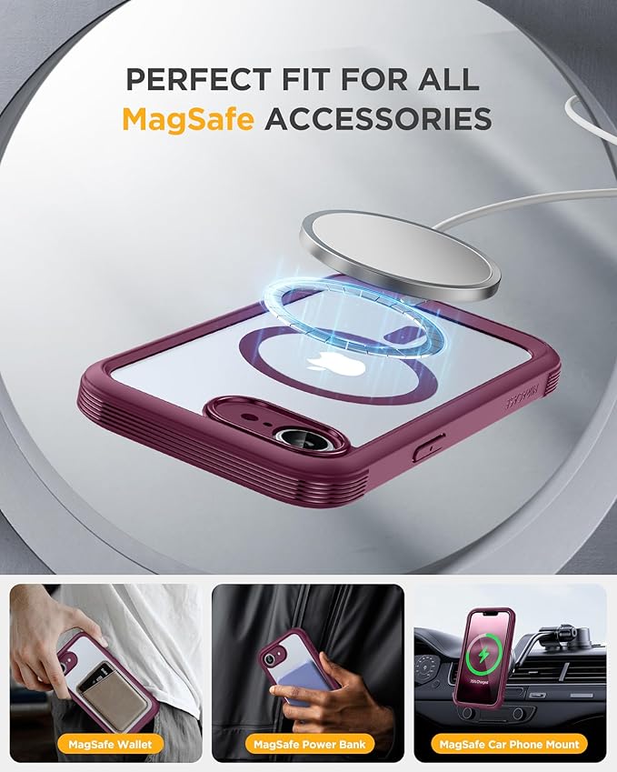 Miracase for Phone 17e Case & iPhone 16e Case, Full-Body Phone with Built-in Glass Screen Protector, [Magnetic with MagSafe] Military Drop Proof 17 E/ 16 E Cover Bumper 6.1 inch, Plum