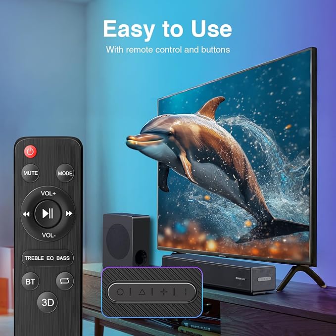 GEOYEAO 2.1 ch Soundbar with subwoofer, Dolby Digital 100W Sound Bars TV Speaker Home Theater Audio Surround Sound System, HDMI eARC/Bluetooth/DSP/Remote Control External Speakers for Smart TVs