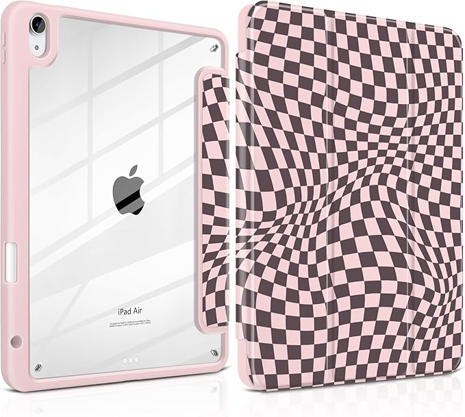 Case for iPad Air 13 inch 2026 M4 2025 M3 2024 M2 Release with Pencil Holder - Aesthetic Cute Design Trifold Cover with Soft TPU Bumper Clear Back Auto Sleep for Girls Women, Abstract Lattice