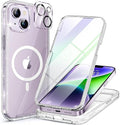 Miracase Glass Series Designed for iPhone 14 Plus Case 6.7 inch, 2023 Upgrade Full-Body Magnetic Clear Case with Built-in 9H Tempered Glass Screen Protector,Compatible with MagSafe,Clear Glitter