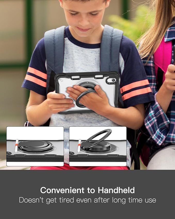 BRAECN for iPad (a17 pro) Mini 7/Mini 6 Case 2024/2021 8.3 inch with Pencil Holder Protective Clear Ring Handle 360 Rotating Stand Shockproof Dropproof Rugged Carrying Shoulder Strap Kids Friendly