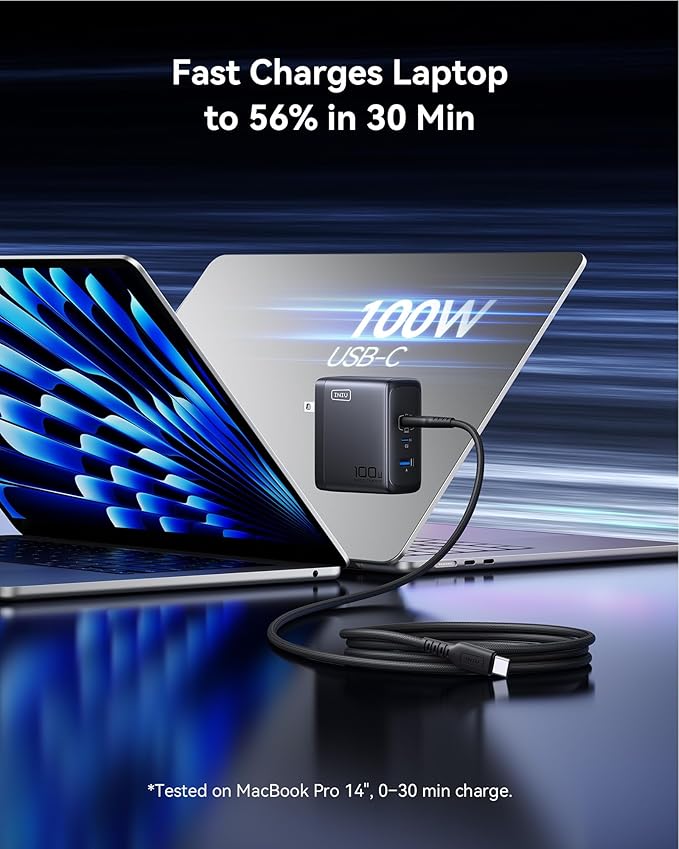 INIU USB C Charger Block, 100W GaN Fast Charging, 3-Port Compact Foldable Travel Laptop Charger with Type C Cable, Power Adapter for Mac Book Air Pro 15 14, iPhone 17 16 Pro Max Samsung S26 S25 Ultra