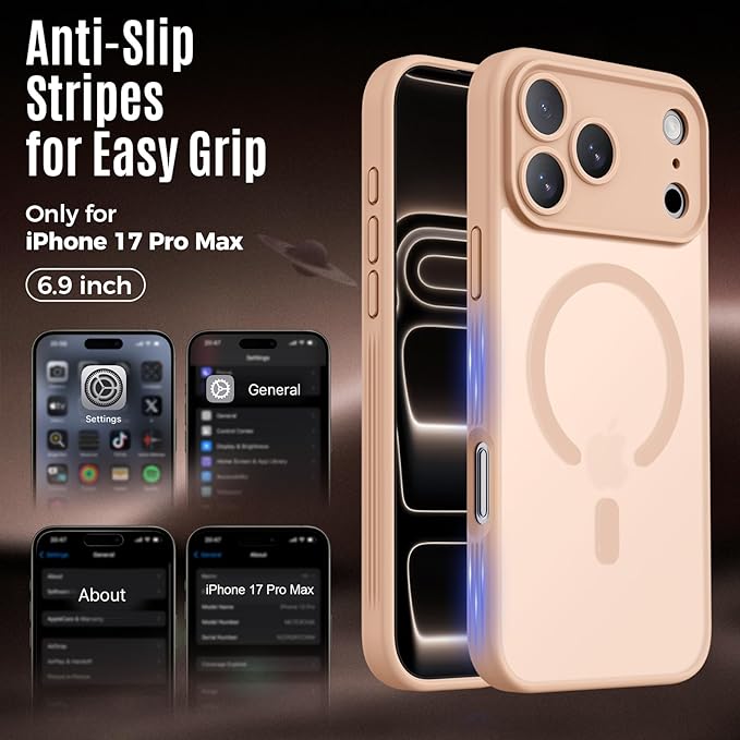 Symcele Designed for iPhone 17 Pro Max Case, Compatible with MagSafe, [Camera Protection] [15FT Military Drop Protection] Shockproof Translucent Matte Anti-Slip Phone Case, 6.9", Light Brown