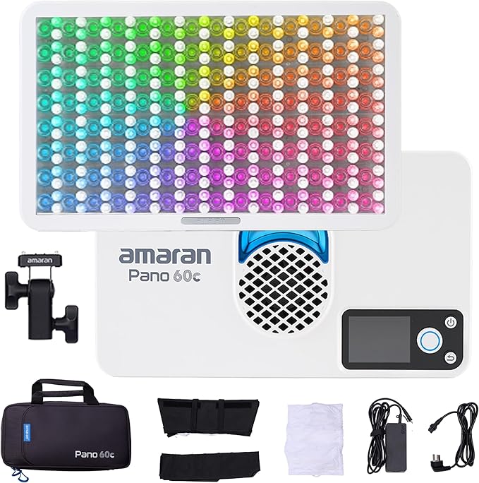 Amaran Pano 60c Kit Led Video Panel Light 60W RGBWW Full Color Lights,CCT 2,300K-10,000K,12 Lighting Efects,App Control,Support USB-C PD,with Softboxes and Carrying Case (White)