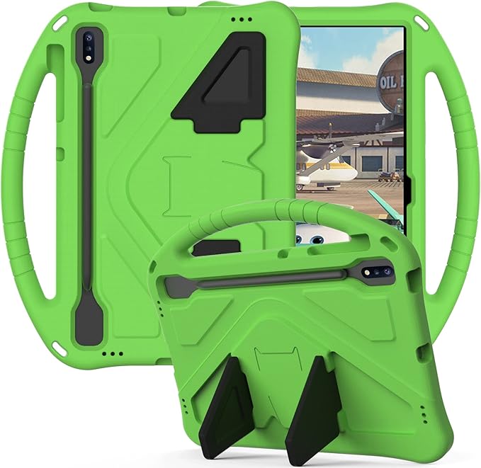 Kids Case for Samsung Galaxy Tab S10 Lite/S10 FE/S9 FE 10.9"/Tab S9/S8/S7 11", Techcircle Light Weight Shock Proof EVA Foam Handle Rugged Stand Protective Case, Green