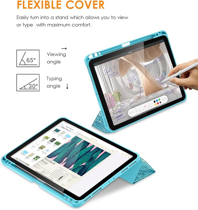 DTTO for iPad Pro 11 inch 4th/3rd/2nd/1st Generation 2022/2021/2020/2018 Case, Smart Slim Trifold Stand Soft TPU Back Cover with Built-in Pencil Holder, Also Fit iPad Air 5/4,Sandy Wave