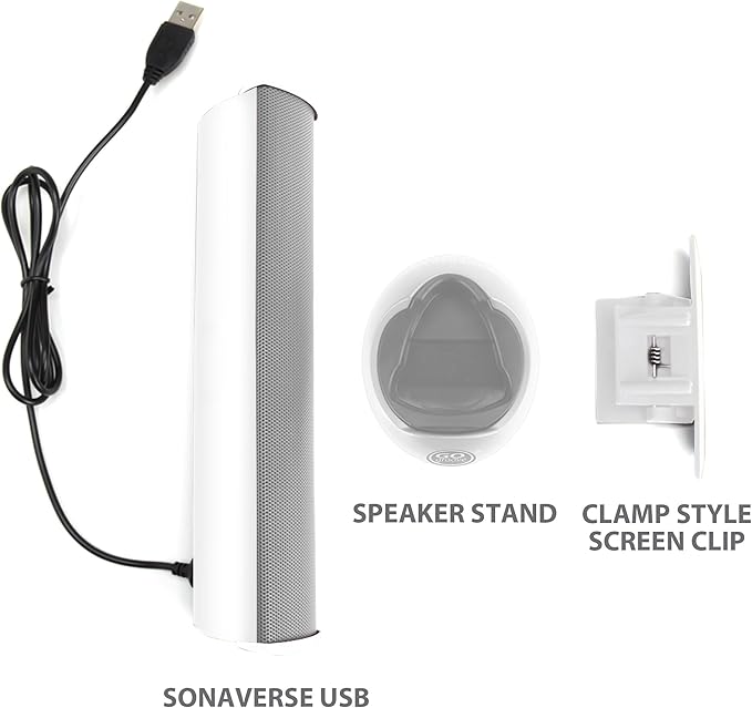 GOgroove SonaVERSE USB Speakers for Laptop Computer - USB Powered Mini Sound Bar with Clip-On Portable External Speaker Design for Monitor, One Cable for Digital Audio Input and Power (White)