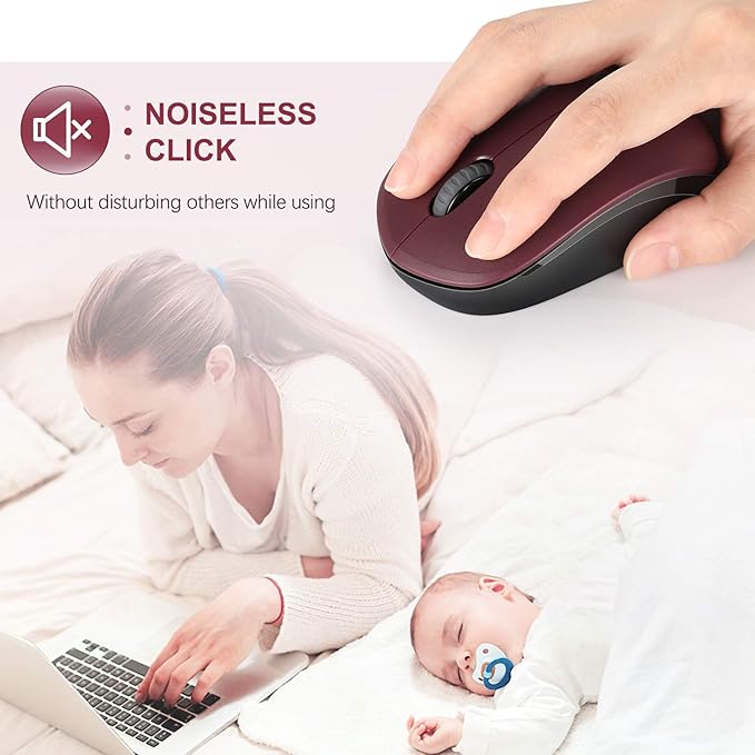 seenda Wireless Mouse for Laptop, 2.4G Noiseless Mouse with USB Receiver - Optical Tracking Portable Computer Mice for Chromebook, PC, Tablet, Windows System, 24 Months Battery Life - Red&Black