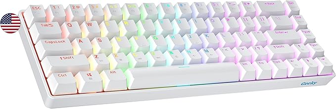 Geeky GK65 65% | Hot Swappable Mechanical Gaming Keyboard | 68 Keys Multi Color RGB LED Backlit for PC/Mac Gamer | ANSI US American Layout (White, Mechanical Blue)