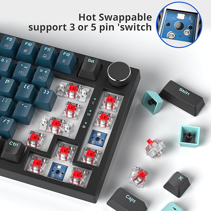 Fogruaden Wired 75% Percent Mechanical Keyboard, RGB Backlit 75 Percent Gaming Keyboard, Gasket Mount TKL Mechanical Keyboard, Hot Swappable Red Switch, NKRO Compact Keyboard with Volume Knob