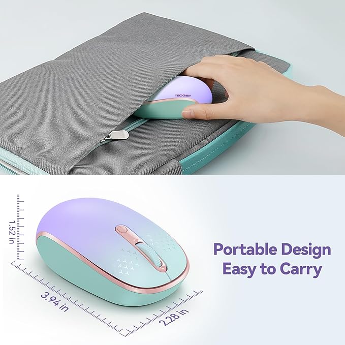 TECKNET Wireless Mouse, 2.4G Quiet Computer Mouse with USB Receiver, 4 Buttons Portable Cordless Mice for Chromebook, Laptop, PC, Mac, 800/1200/1600 DPI