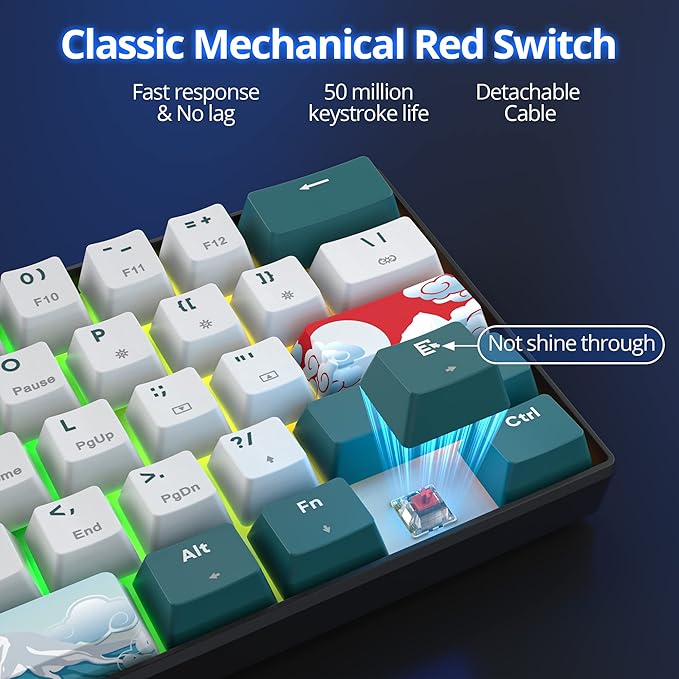 Fogruaden 60% Wireless Mechanical Keyboard, Hot Swappable USB-C Wired/Bluetooth Keyboard with RGB Backlit for Win/Mac, 61 Keys NKRO Gaming Keyboards, Double Shot PBT Keycaps(Red Switch, Forest)