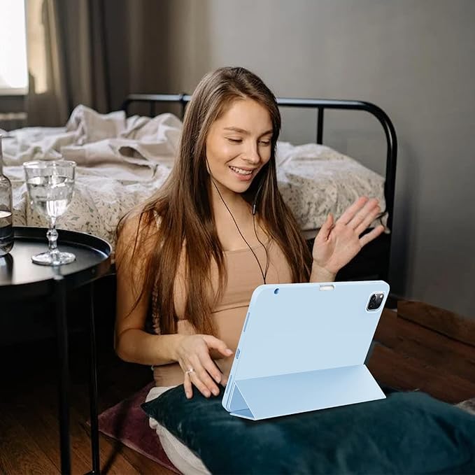 KENKE for iPad Pro 11 Inch Case 4th/3rd/2nd/1st Generation 2022/2021/2020/2018 Magnetic Attachment 2nd Pencil with Right Side Pencil Holder Soft Slim PU Cover Auto Wake/Sleep (Light Blue)