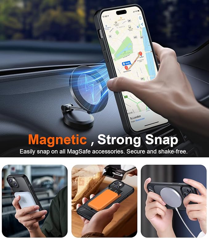 Magnetic Compatible with iPhone 15 Plus Case & iPhone 14 Plus Case, [Built-in Invisible Kickstand][Compatible with MagSafe][Military Grade Shockproof] Slim Translucent Matte Phone Case 6.7"