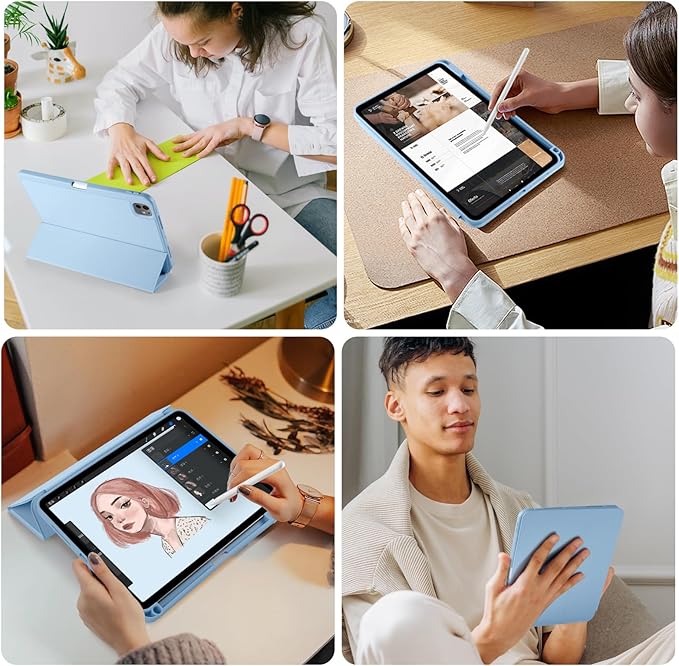 Kidopire New Compatible with iPad Pro 11 Inch Case (M4 2024/M5 2025) with Pencil Holder, Smart Cover with Protective Trifold Stand & Soft TPU Back, Auto Wake/Sleep, Support Pencil Pro, Sky Blue