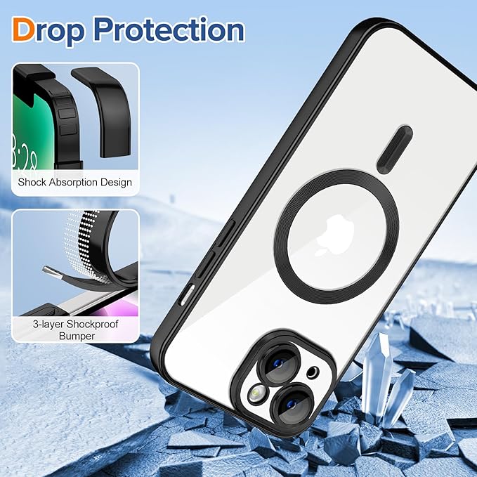 Hython Magnetic Clear for iPhone 14 Case with Camera Lens Protector [Compatible with MagSafe] Luxury Plating Edge Slim Soft TPU Cover Protective Phone Case for iPhone 14 6.1", Matte Black