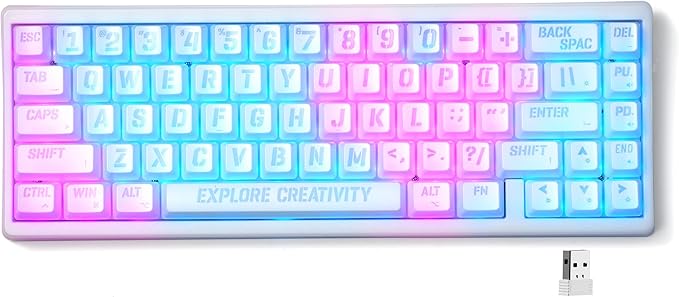 HITIME XVX M67 Wireless 60% Percent Keyboard, QMK/VIA Topographic Gaming Keyboard, Tri-Mode Thocky Creamy Mechanical Key Board, Hot Swappable Gasket Mount RGB IMD Tech for Win/Mac, Miami Theme, White