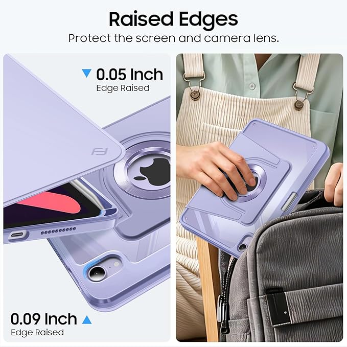 Fintie 360 Degree Rotating Case for iPad mini 7 (A17 Pro, 7th Generation) 2024 / iPad mini 6 (6th Gen) 8.3 Inch - Swiveling Protective Stand Clear Back Cover with Pencil Holder (Purple)