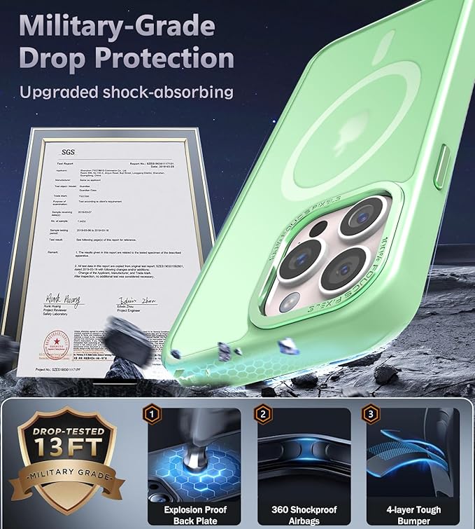 Newfuture Designed for iPhone 14 Pro Max Case with Magnetic [13 FT Military Drop Protection] [Compatible with Magsafe] Slim Translucent Matte Shockproof with Anti-Fingerprint Phone Case, Matcha Green