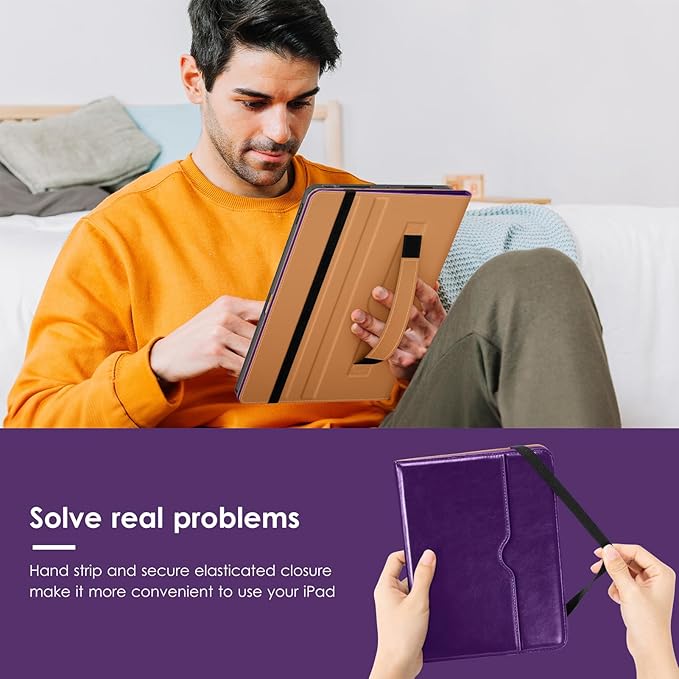 VIKESI Case for iPad Pro 13-inch M5 or M4 Released in 2025 or 2024, Leather Stand Cover with Apple Pencil Holder, Auto Wake/Sleep, Multiple Viewing Angles, Built in Hand Strap & Pocket,Dark Purple