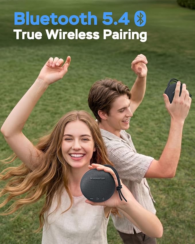 Monster Bluetooth Speaker, IPX8 Shower Speaker Waterproof, Bluetooth 5.4 with Loud HD Sound and Robust Bass, Extra Long Playtime Punchy, for Home, Beaches Portable Wireless Outdoor Speakers