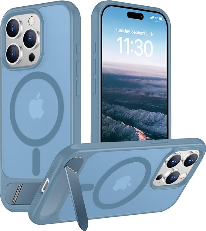 Magnetic Compatible with iPhone 15 Pro Case, [Built-in Invisible Kickstand][Compatible with MagSafe][Military Grade Shockproof] Slim Translucent Matte Phone Case for iPhone 15 Pro 6.1"