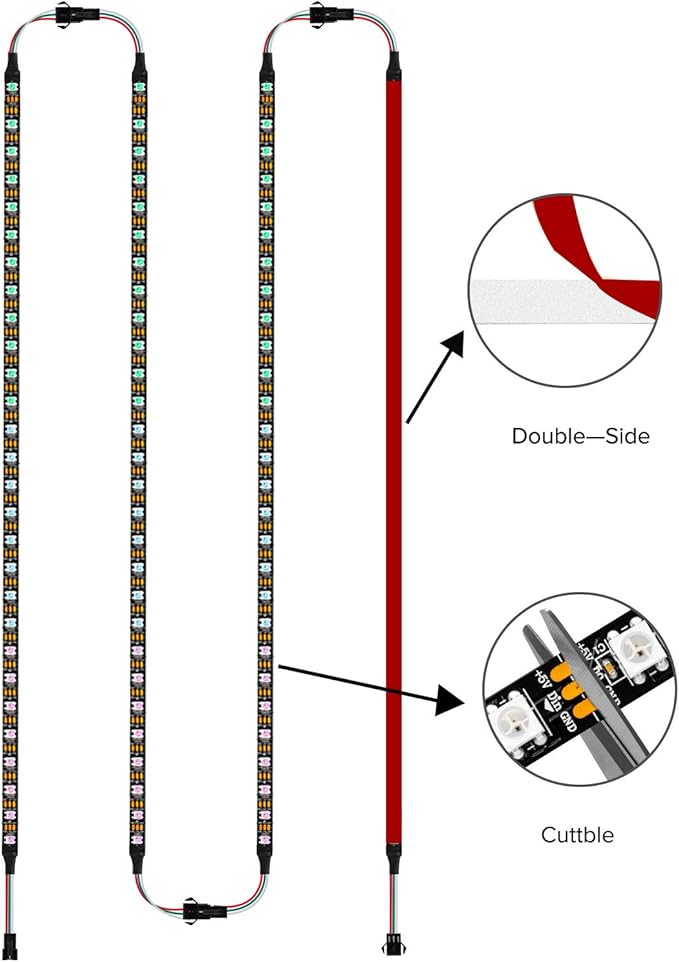 BTF-LIGHTING WS2812B IC PC Light Strip 4PCs 19in Individually Addressable for 5V 3Pin LED Headers for Asus Aura,Gigabyte RGB Fusion, MSI Mystic Light