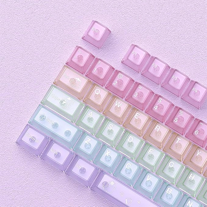 115 Keys Rainbow Keycaps, PC Translucnt Backlit Custom Keycap Set for Cherry Profile, Cute Frosted Clear Key Caps for MX Switches Mechanical Gaming Keyboard