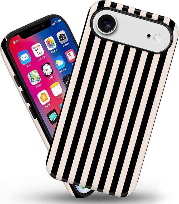 Magnetic for iPhone 17 Air Case Cute Stripes Phone Case, Shockproof Slim TPU and Hard PC Protective Phone Cover Compatible with MagSafe Designed for Women Girls, Black and White