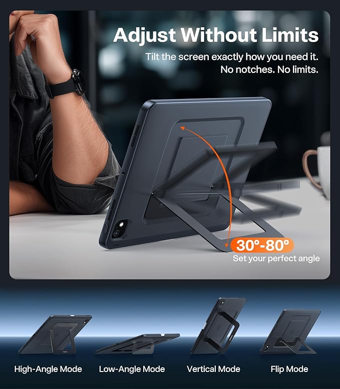 TORRAS Ostand K1 Guardian for iPad Pro 11 inch Case M5 2025 & 2024 M4, Ultra Stable Stand, Multiple Adjustable Viewing Angles, Slim Protective Kickstand iPad Pro 11 Case with Pencil Holder, Black
