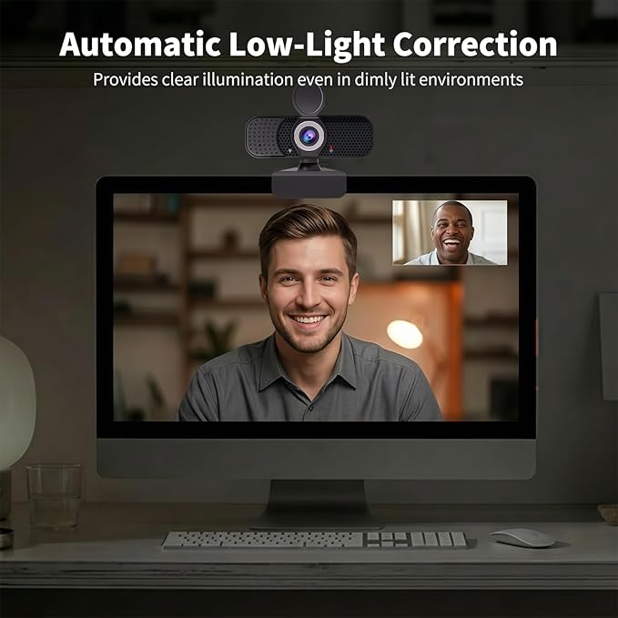 4K Webcam with Autofocus & Tripod, Camera for PC Laptop with Dual Microphone, USB Computer Camera with Low Light Correction, Auto White Balance, Video Camera for Streaming, Meetings, Office, Zoom