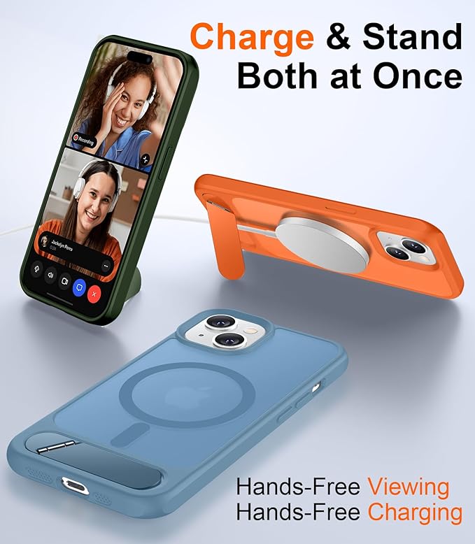 Magnetic Compatible with iPhone 15 Case, [Built-in Invisible Kickstand][Compatible with MagSafe] [Military Grade Shockproof] Slim Translucent Matte Phone Case for iPhone 15 6.1"