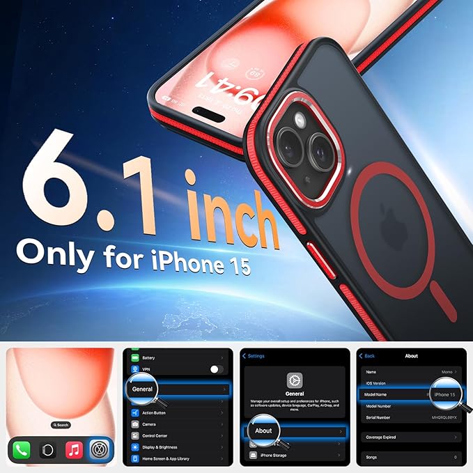 DOMAVER Magnetic 3 in 1 for iPhone 15 Case, [Omni-Directional Protection] with 1x Screen Protector + 1x Camera Cover, [Seamless Work with Magsafe] Protective Silm Case for iPhone 15 Red