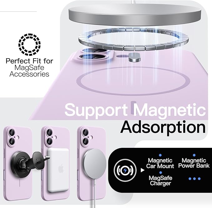 JETech Magnetic Slim Case for iPhone 17 6.3-Inch, Compatible with MagSafe, Ultra-Thin Lightweight Minimalist Phone Cover with Matte Finish and Full Camera Lens Protection (Lavender)