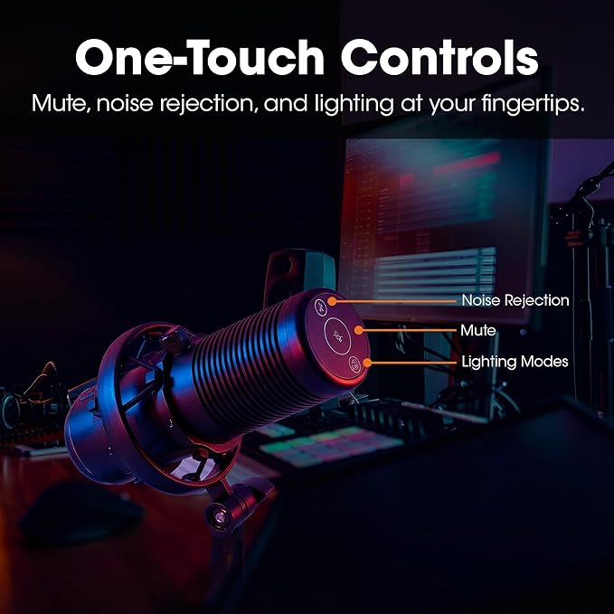 MANHATTAN RGB USB Gaming Mic, Noise Cancelling Condenser Microphone for PC, PS4, PS5 and Mac, Anti-Vibration Shock Mount, Gaming, Streaming, Podcasts, Twitch, YouTube, Discord - 102674