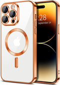 Hython Magnetic Clear for iPhone 14 Pro Case with Camera Lens Protector [Compatible with MagSafe] Luxury Plating Edge Slim Soft TPU Cover Protective Phone Case for iPhone 14 Pro 6.1", Orange