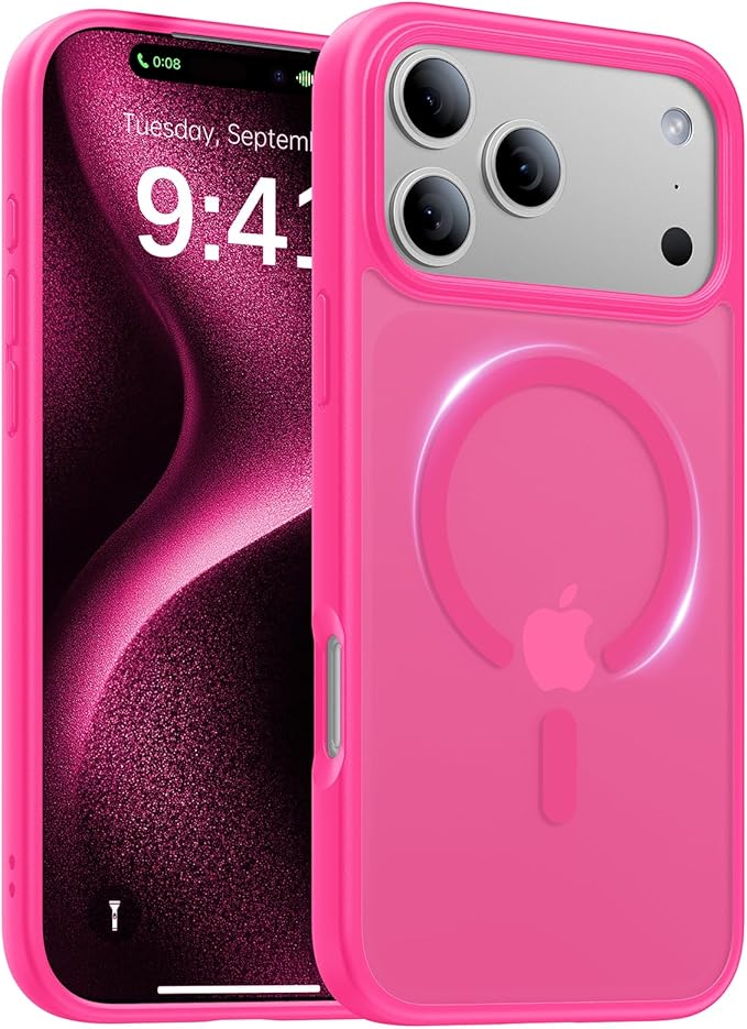 Magnetic for iPhone 17 Pro Max Case,[Anti-Slip][Compatible with MagSafe][Military Grade Drop Protection] Shockproof Protective Translucent Phone Case for iPhone 17 Pro Max Case,Hot Pink