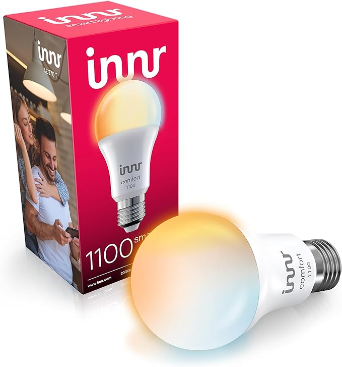innr Smart Light Bulbs, A19 Zigbee, Works with Philips Hue* and Alexa (Bridge Required), Warm to Cool White, Dimmable, E26 LED Bulb 75 Watt, Soft White Light, 1140lm, 1-Pack