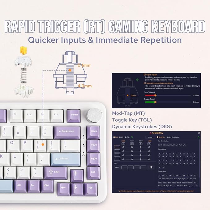 MechLands AJAZZ AK820 MAX HE Hall Effect Magnetic Gaming Keyboard, Adjustable Actuation, 8KHz Polling Rate, Wired Rapid Fast Keyboard, Creamy Gasket, RGB Backlight, NKRO for Win/Mac (White)
