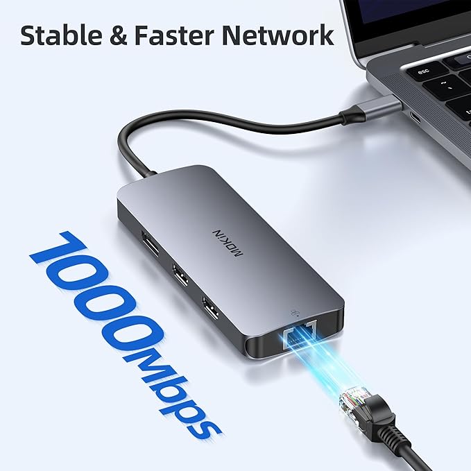 USB C Docking Station 3 Monitors, MOKiN USB C Docking Station with 2 HDMI, 4K DisplayPort, 1Gbps Ethernet, 100W PD Charging, 3 USB A/C 3.0, Multiport Adapter for Dell/HP/Lenovo/Surface
