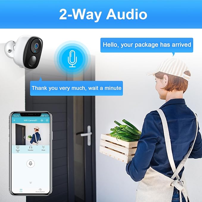 EVERSECU 2K 3MP Outdoor Wireless Security Camera Support Pairing Via Bluetooth, Rechargeable Battery-Powered WiFi Home CCTV Bullet Camera, Spotlight, PIR Motion Detection, 2-Way Audio (4pack)