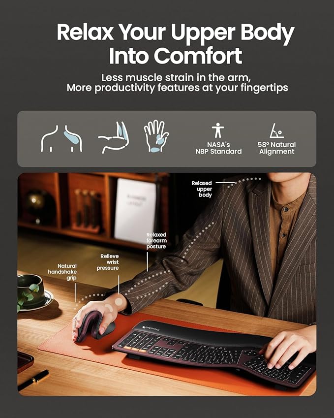 ProtoArc Ergonomic Mouse, EM11 NL Bluetooth Rechargeable Wireless Vertical Mouse, 3 Multi-Device Connectivity for Computer/PC/Laptop, 2.4GHz USB-A Optical Mice for Windows, Mac OS, Wine Red