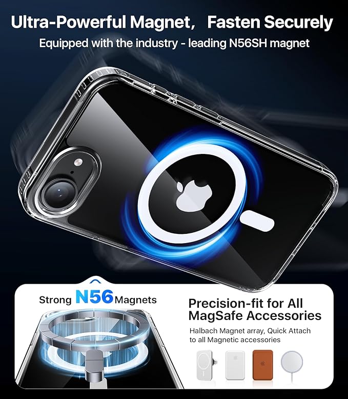 Eastinbox Magnetic Shockproof for iPhone 17e & iPhone 16e Case [Compatible with MagSafe] [Military-Grade Protection] Anti-Yellowing, Matte Protective Phone Case for iPhone 17 e/16 e 6.1", Clear