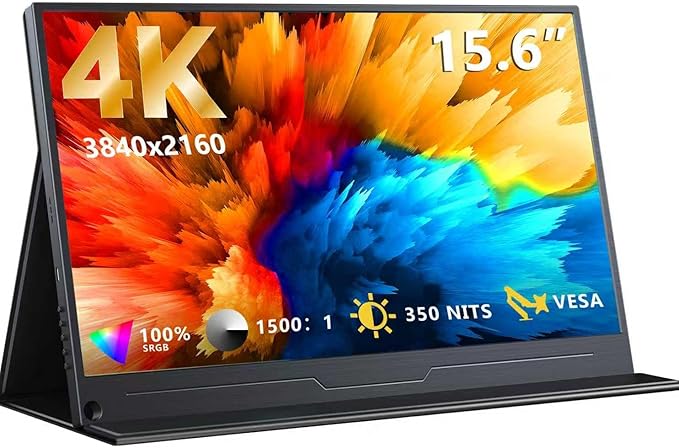 MAGICRAVEN 4K Portable Monitor, 15.6" 3840x2160 IPS Laptop Screen, USB C HDMI Computer Gaming Display with Speakers & Smart Cover, Travel Monitor for PC Phone PS5/4 Xbox Switch