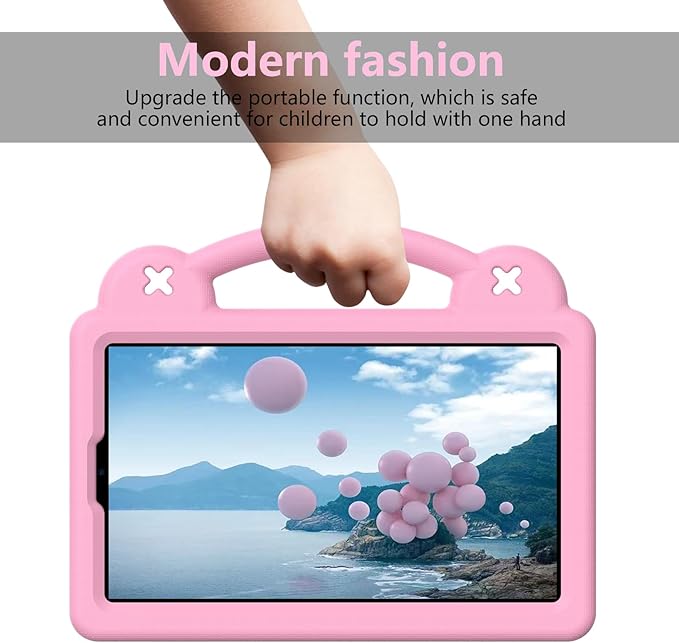 AKABEILA Compatible with Honor Pad X7 8.7 inch 2025 Tablet Case, Kids Friendly Universal Lightweight Shockproof Protective Case with Shoulder Strap & Stand Handle Pink