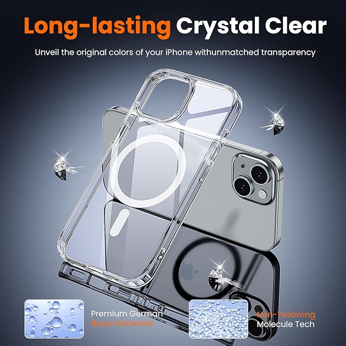 toushion 3 in 1 for iPhone 15 Plus Case Clear with MagSafe, Not Yellowing, Screen Protector*1 Camera Lens Protector*1, Military-Grade Protection for iPhone 15 Plus Phone Case 6.7 inch Clear