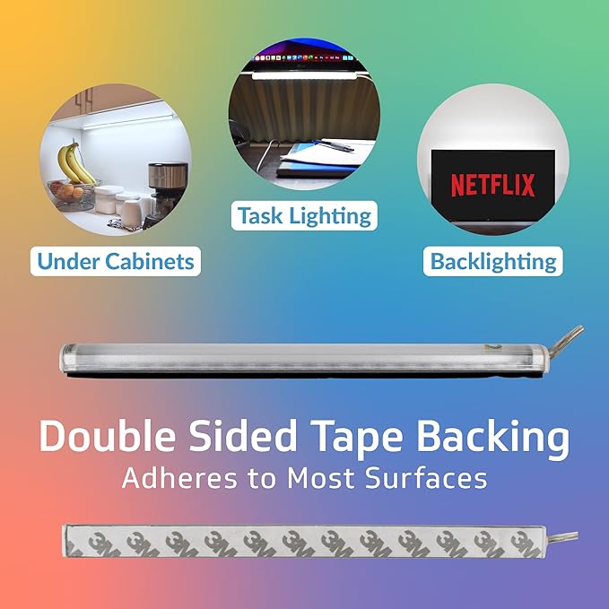TrueColor USB-Powered LED Light Bar with Frosted Cover for Under Cabinet, Under Monitor, TV Backlight – Easy-Install - Adhesive & Mounting Brackets Included - 100,000 Hours Lifetime (18", Daylight)