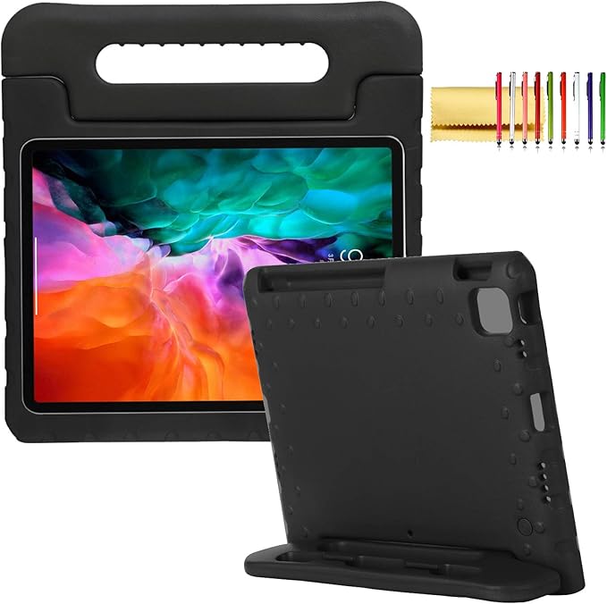 Kids Case for iPad Pro 11" 2022/2021/2020 (4th/3rd/2nd Gen), Techcircle [Support Pencil Charging] Handle Stand Lightweight EVA Foam Bumper Protective Rugged Drop Protection Child Proof Cover, Black